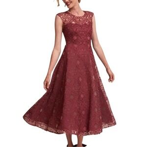BHLDN x Sara Emanuel Presley Midi Dress Gown Size 2 Maroon Geo Applique Wedding